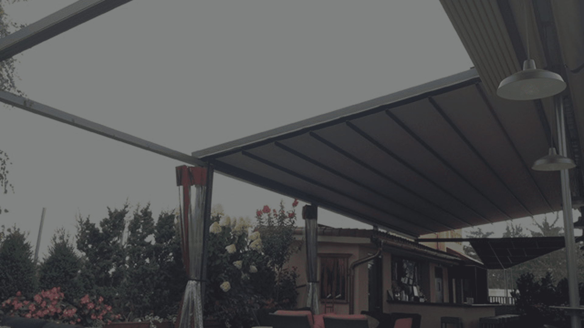 Outdoor terrace with pergolas and awnings